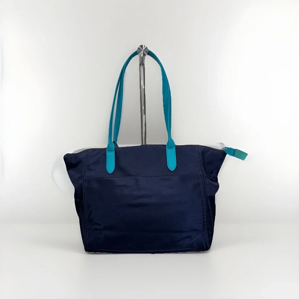 Michael Kors‎ Kelsey Nylon Tote Navy Blue Turquoise Trim Travel Work Bag